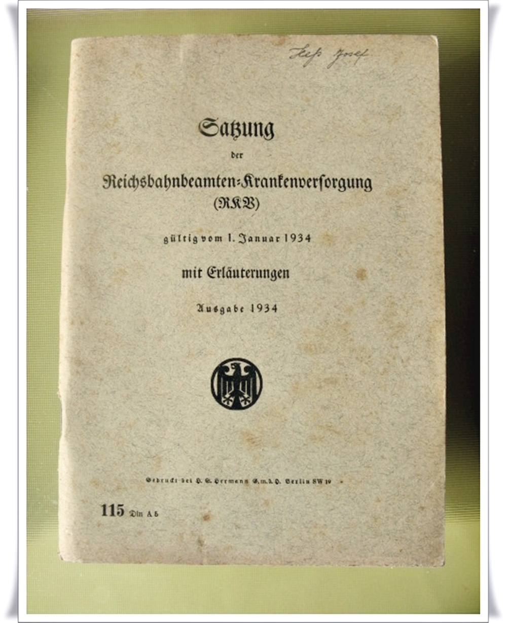 Satzung Buch: Reichsbahnbeamten - Krankenversorgung 1934 - Größe 21 cm x 14,5 cm