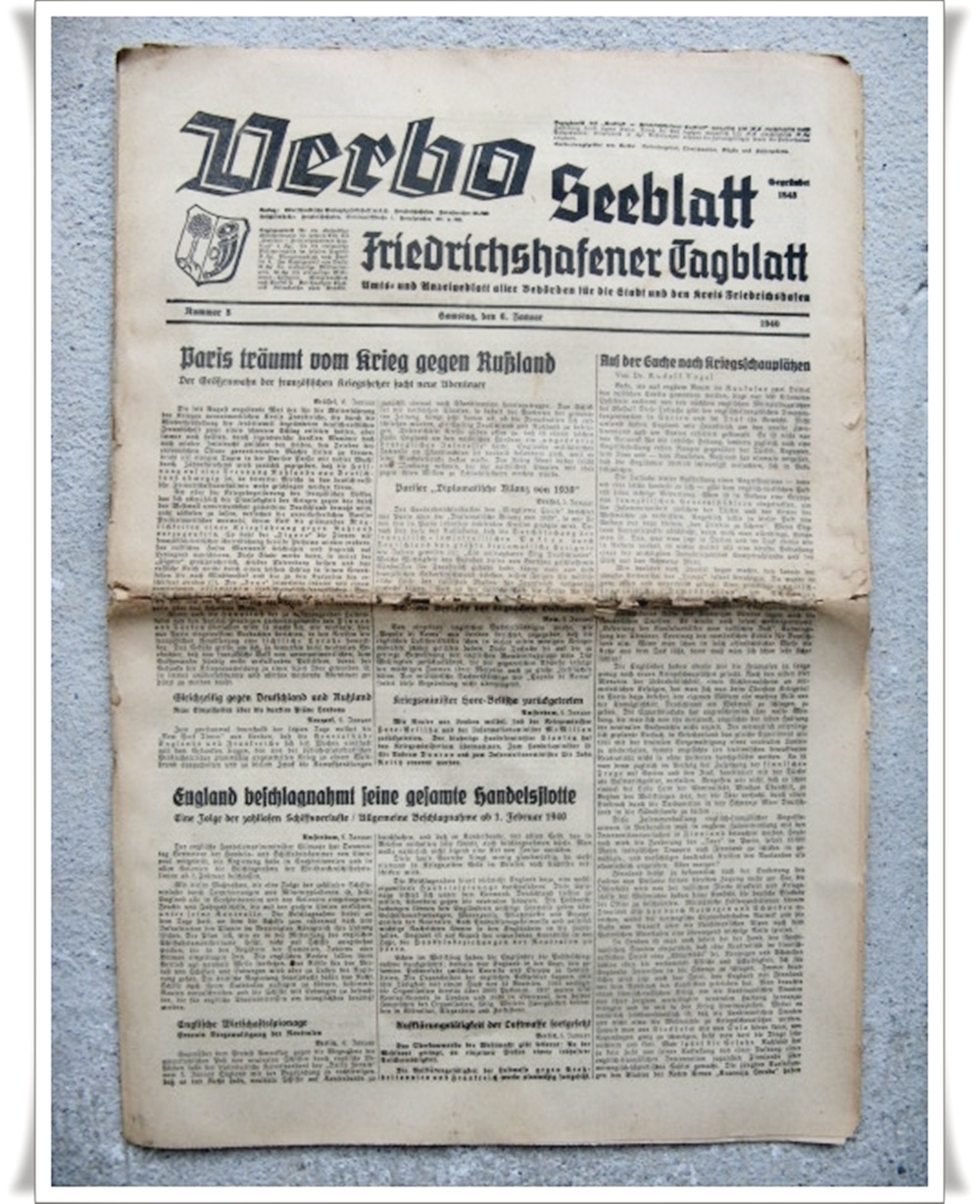 Alte Zeitung:  Verbo-Seeblatt - Friedrichshafener Tagblatt  vom 6.Jan.1940