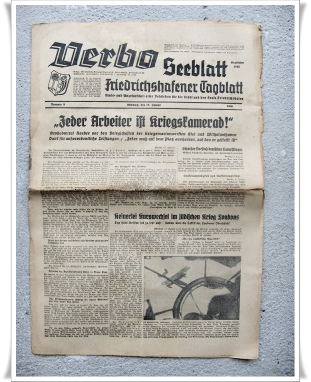 Alte Zeitung: Verbo-Seeblatt- Friedrichshafener Tagblatt vom 10.Jan.1940