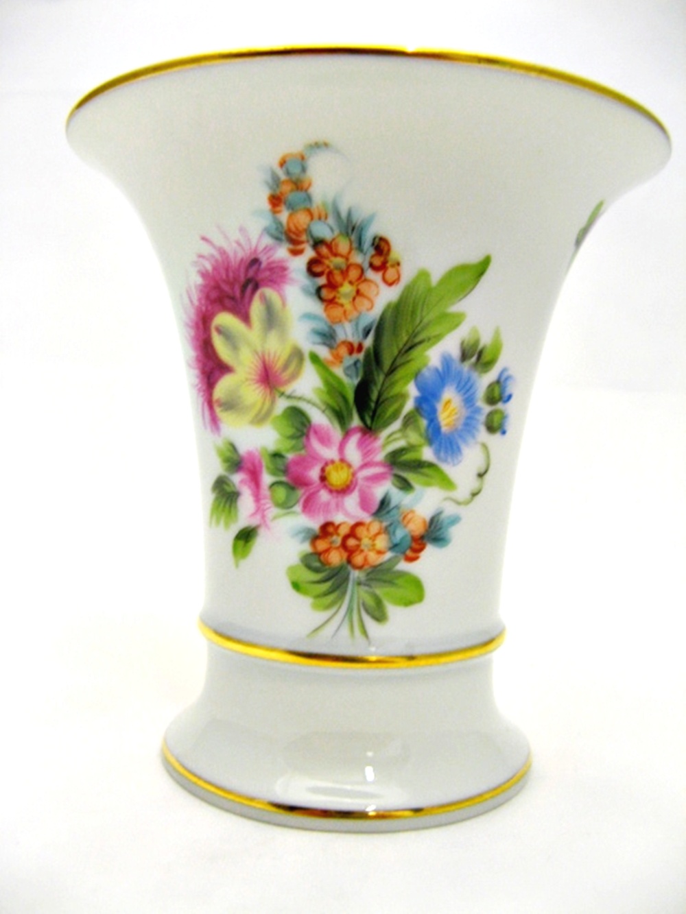 Herend  alte Trompetenvase Vase mit Blumenmuster und Goldrand Höhe 10 cm (111)